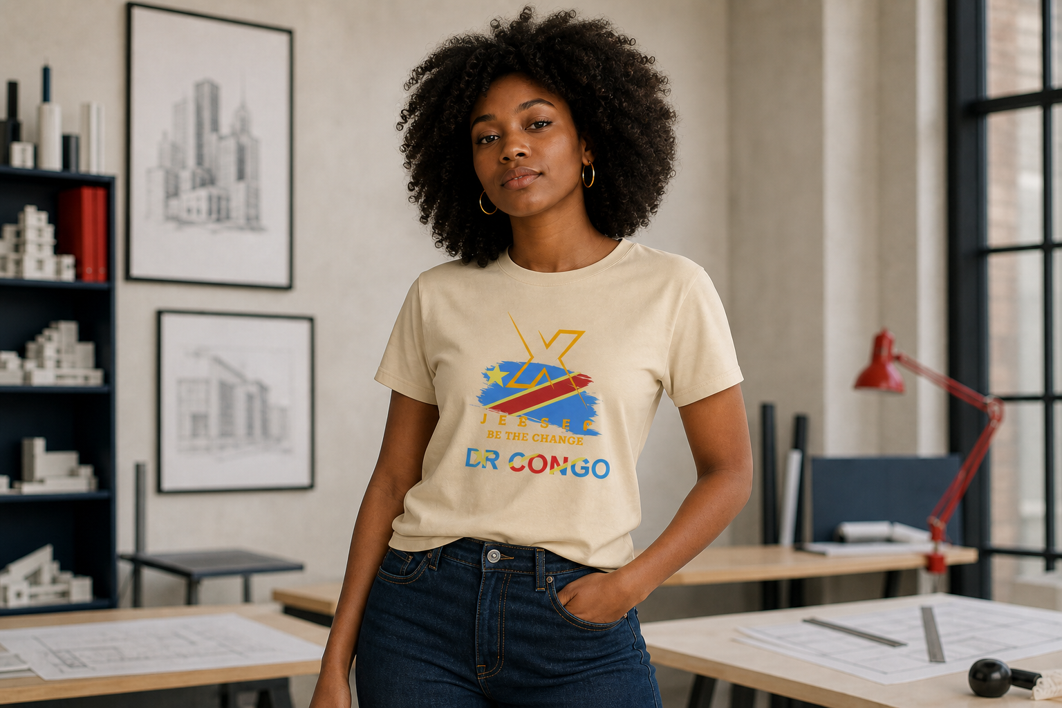Femme portant le T-shirt RDC Be The Change